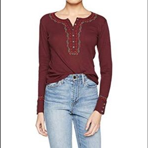Lucky Brand Embroidered Waffle Knit Henley Top S